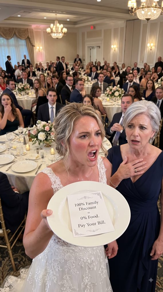 My heart hurt when my sister demanded, “You’ll cater my wedding for free—you own a restaurant, right?” and Mom backed her up, “Family discount is 100%.” I quietly said, “Sure.” On the wedding day, as 150 guests sat down, my staff served each table a single plate with a note that shattered their pride…
