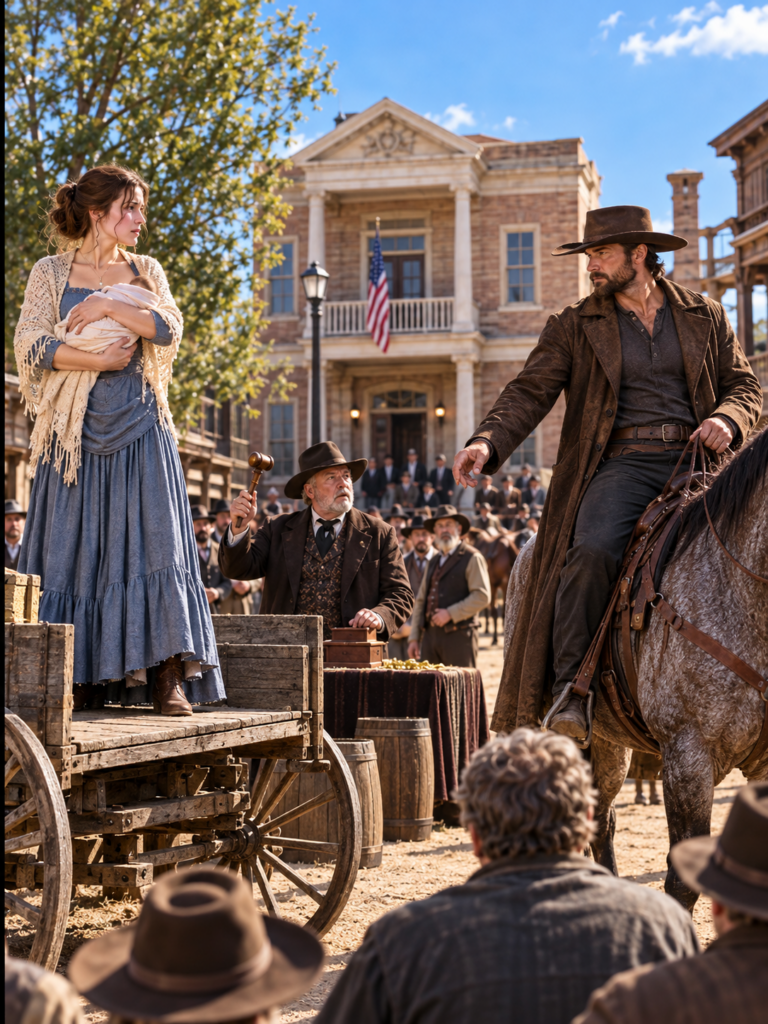 They tried to sell a widow and her baby for forty dollars — but the lonely mountain cowboy paid her debt and made one promise no man had ever kept