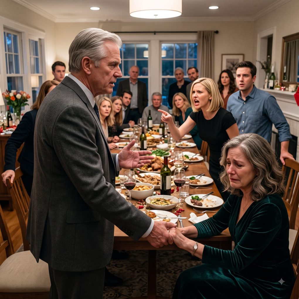 At my son’s housewarming party, in front of thirty guests, my daughter-in-law pointed at my wife and said, “Get out of my house.” I didn’t argue—I stood up, took my wife’s hand, and spoke one single sentence that made thirty people stand up with us.