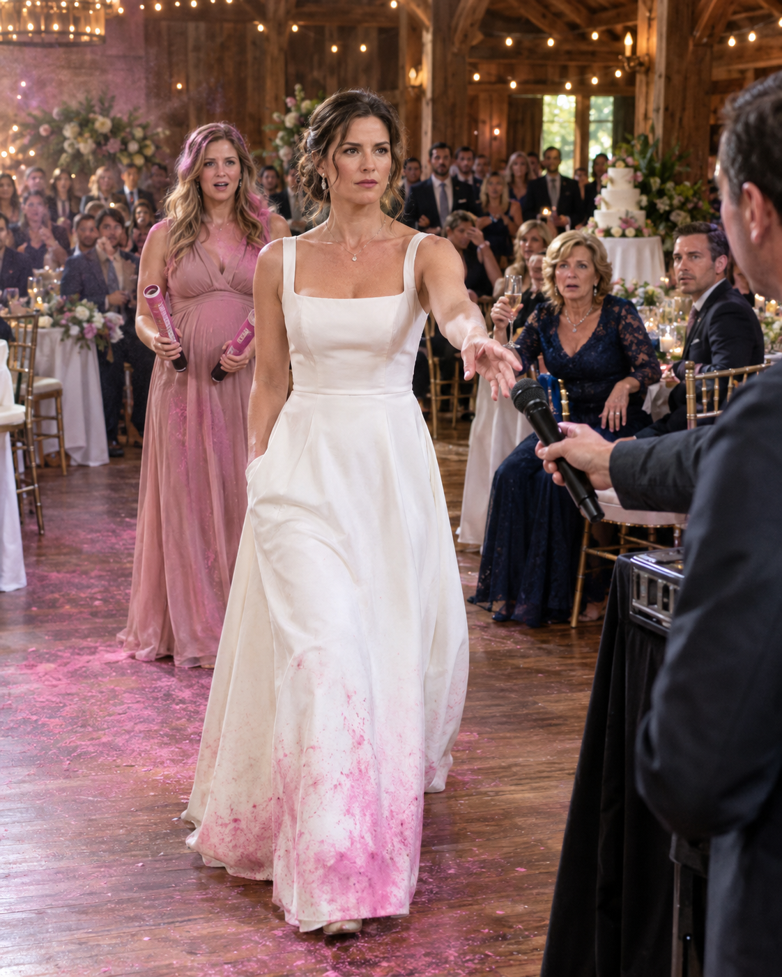 “And we’re taking your honeymoon,” my sister announced into the microphone—and my mother raised her glass.