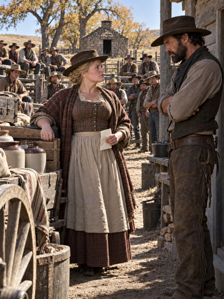 The Rancher Ordered the Full-Figured Cook Back Onto Her Wagon Before Seventeen Cowboys—But She Refused to Leave, Opened His Dead Wife’s Abandoned Smokehouse, and Began Making Sugar-Cured Bacon That Would Expose a Banker’s Fraud and Save Everything He Thought Was Already Lost