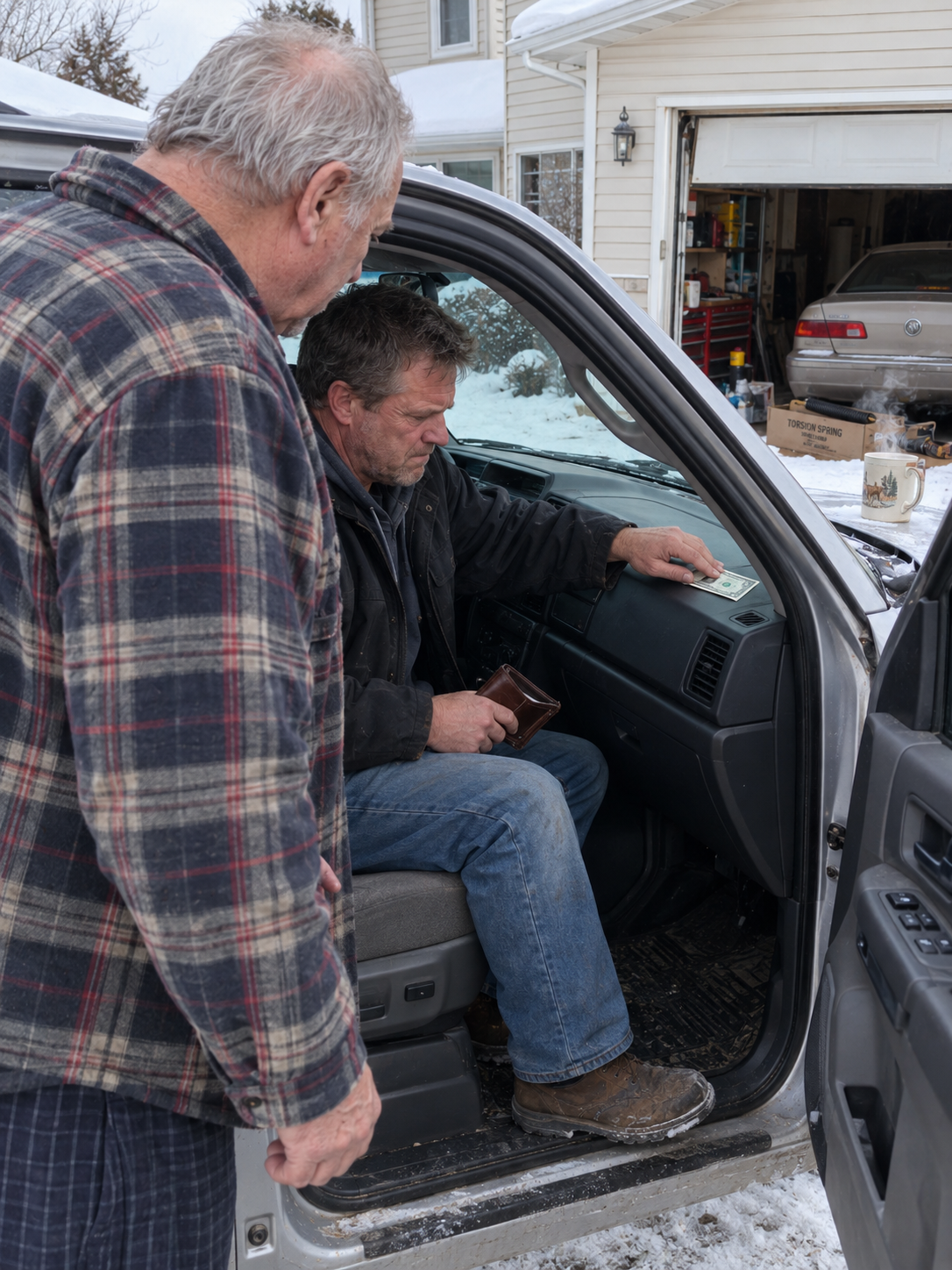 SC-I drove through nine-below-zero weather to fix my parents’ garage door, only to discover their signed will in Dad’s truck. My older brother was getting the $310,000 house, our grandfather’s $420,000 lake property, and $180,000 in savings. I was getting exactly $1. Beside my name, someone had written, “He’ll understand.” When Dad caught me reading it and explained why Brad deserved everything, I reached into my wallet and did something he’d never expected…