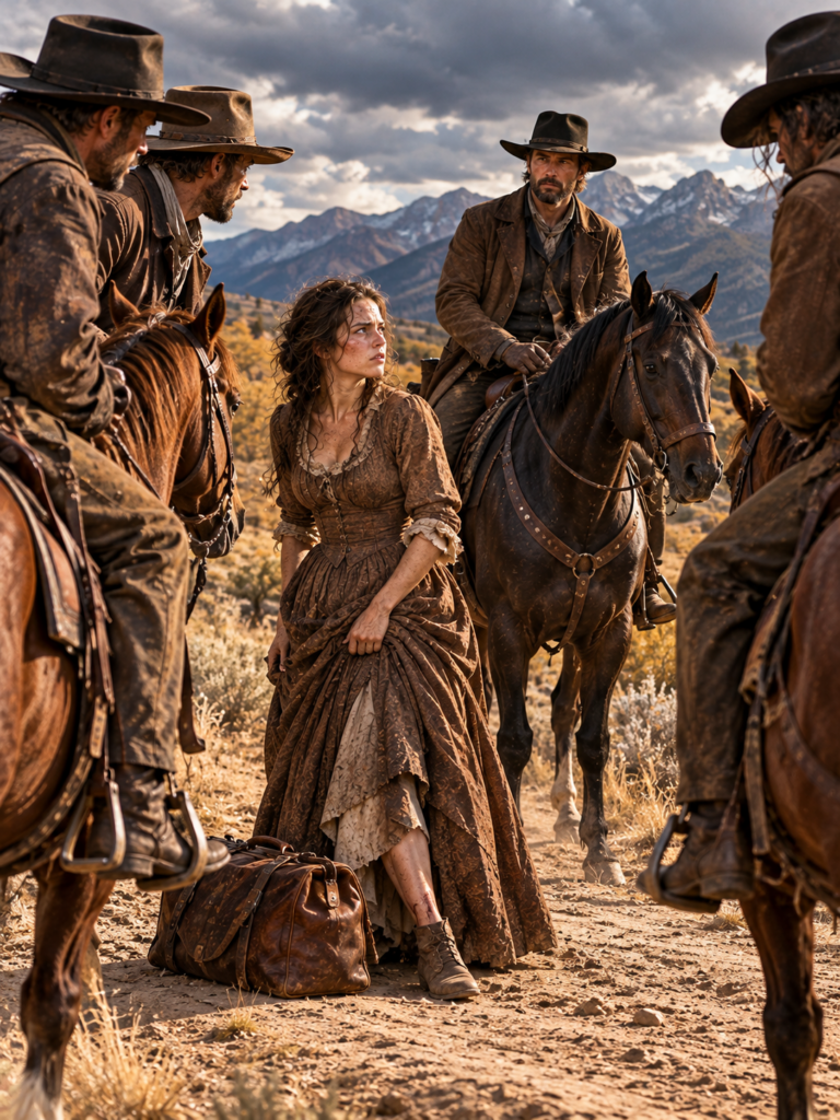 Her Uncle Sent Her Into a Trading Post for Water, Then Drove Away With Her Money—But When Three Riders Cornered Her on a Lonely Montana Road, a Quiet Rancher Intervened, Never Suspecting the Abandoned Woman Would Soon Hold the Key to Saving Everything He Owned
