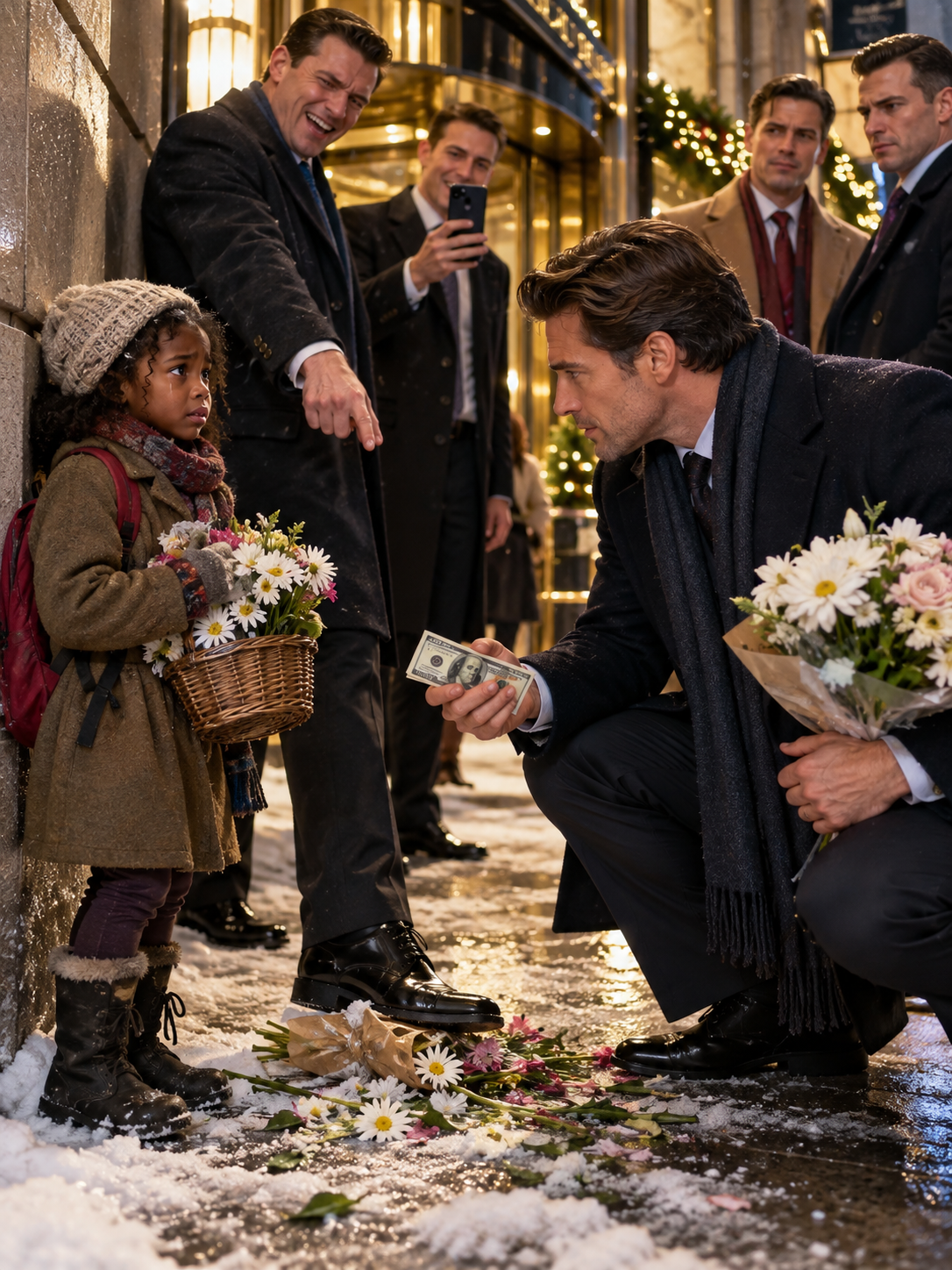 FOUR WEALTHY MEN HUMILIATED A SEVEN-YEAR-OLD FLOWER SELLER IN THE SNOW—THEN A BILLIONAIRE STEPPED IN AND DISCOVERED THE PROMISE HIS MONEY COULDN’T BUY – Life Story