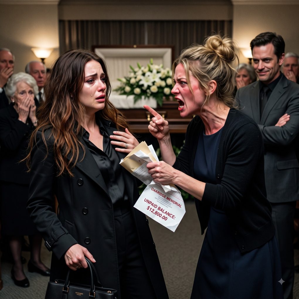 At our mother’s wake, my sister shoved a $12,000 funeral bill at me: “You weren’t here, so you pay.” I wrote the check in silence. Two weeks later, the bank called her about mom’s mortgage—and she discovered who had quietly bought the house note six months earlier.