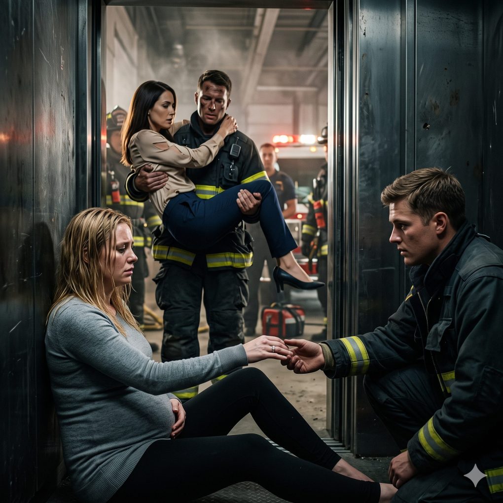 “Trapped in a Broken Elevator for Seven Hours While Six Months Pregnant, I Watched in Utter Disbelief as My Firefighter Husband Chose to Pull His Ex Out First, Prompting Me to Hand My Wedding Ring to Another Rescuer With a Final Message.”