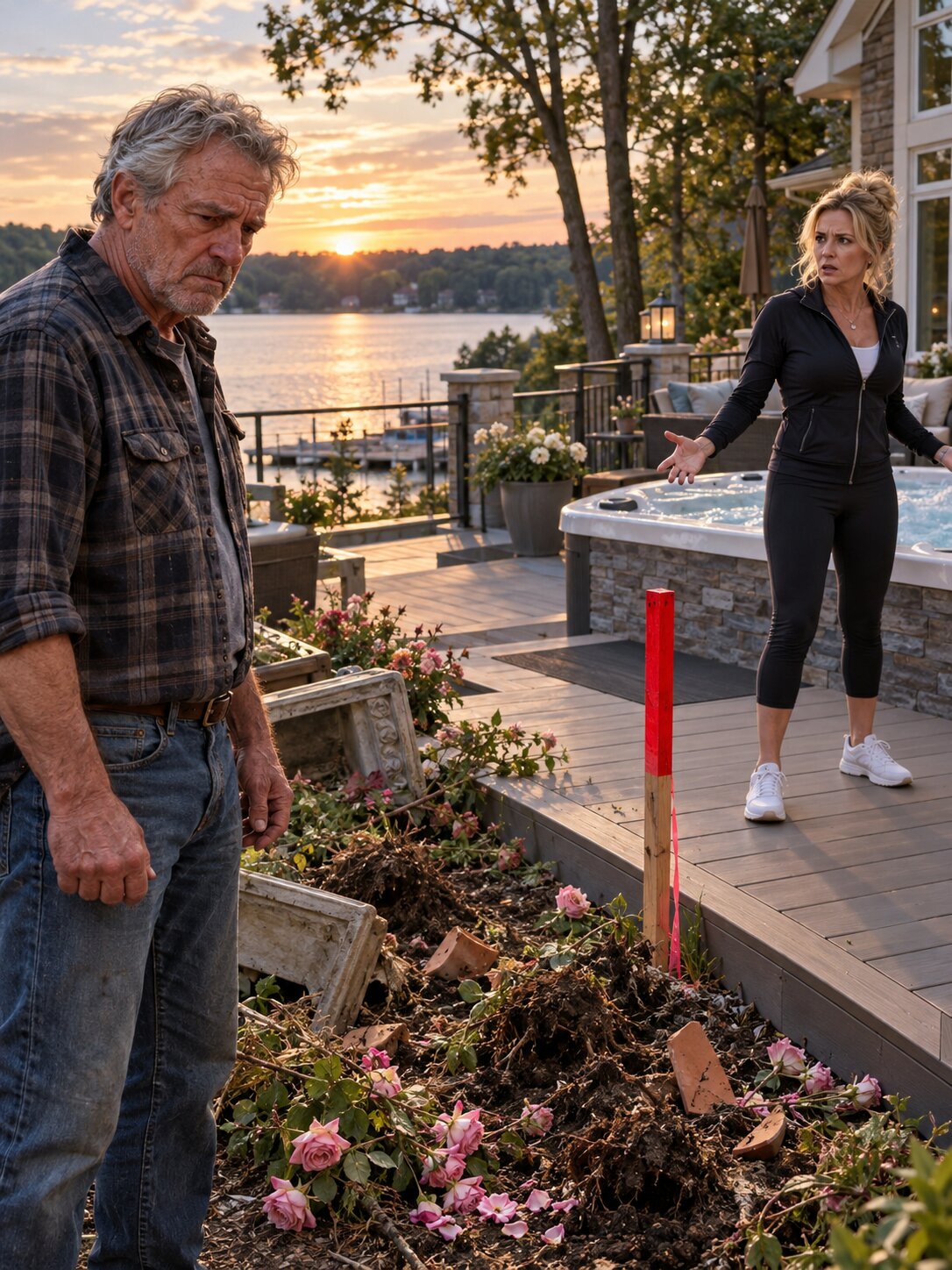 My Neighbor Bulldozed My Late Wife’s Memorial Garden for Her Hot Tub—Then One Survey Stake Appeared in the Middle of Her Deck – Life Story