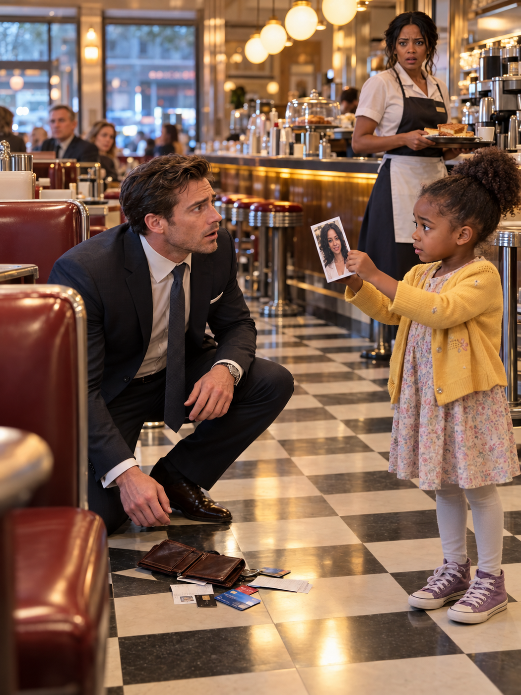 THE BILLIONAIRE DROPPED HIS WALLET IN A QUIET DINER, AND A FIVE-YEAR-OLD GIRL FOUND HER MOTHER’S PHOTO—BUT THE WOMAN BEHIND THE COUNTER KNEW WHY HE SHOULD HAVE STAYED GONE – Life Story