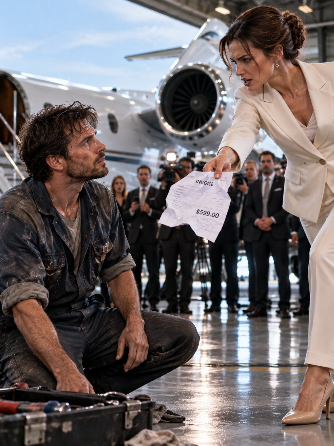 The CEO Threw a $599 Invoice at a Grease-Stained Single Father—Then Her $200 Million Jet Went Red Before the Cameras – Life Story