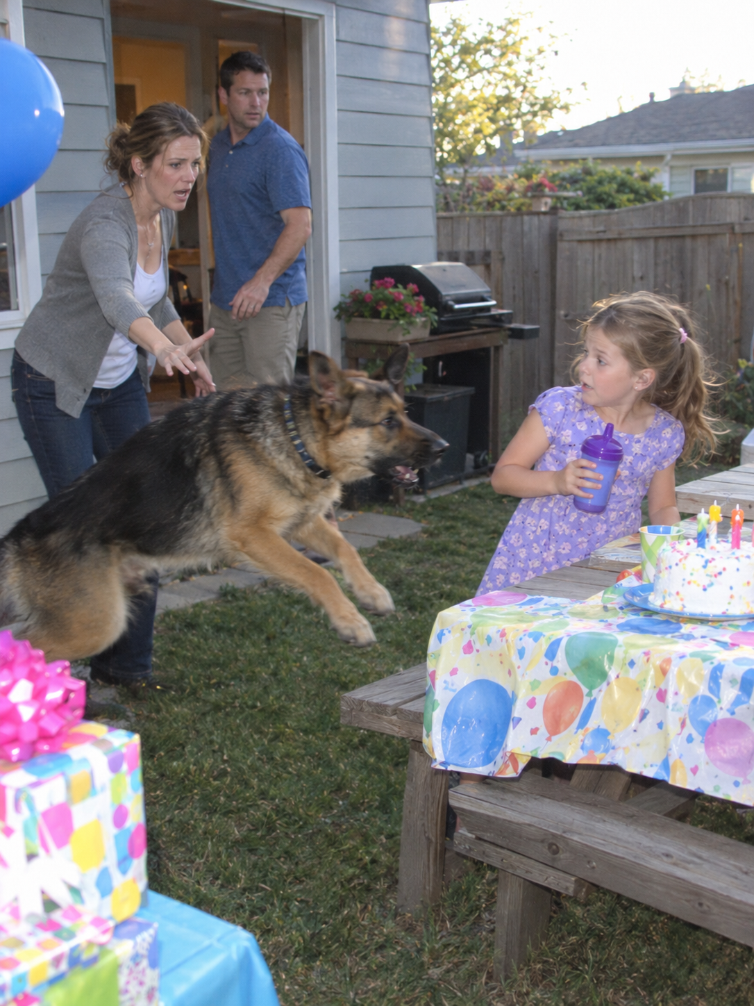 My wife ordered our German Shepherd to attack my sister at our daughter’s fifth birthday party.