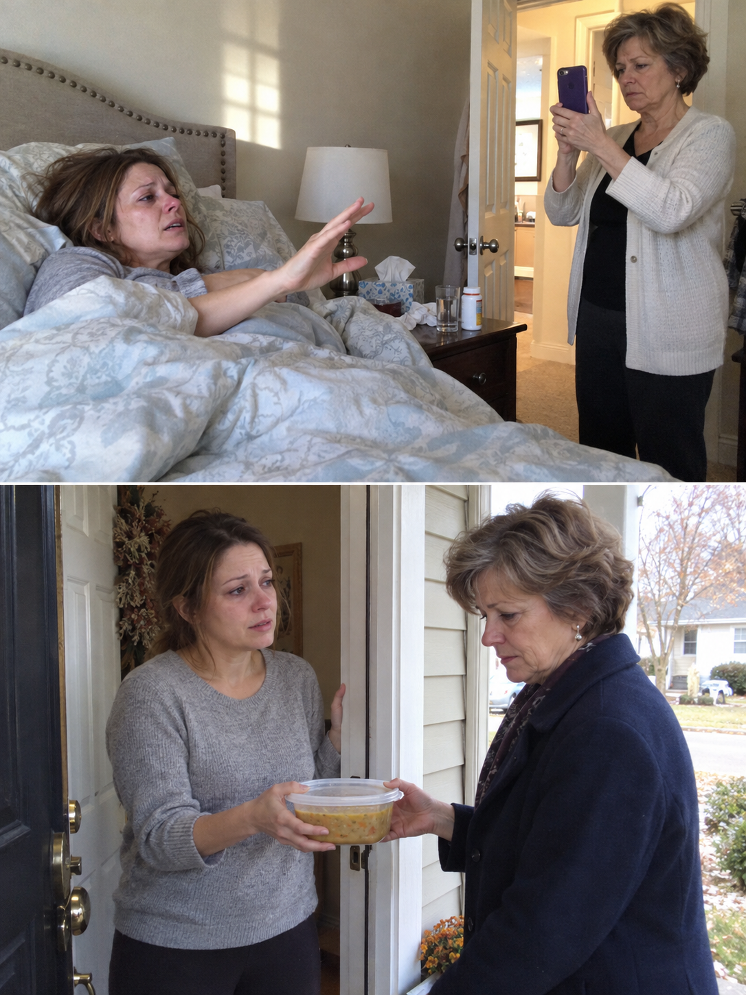 When my mother-in-law used our emergency key to photograph me in bed with a 102-degree fever, she posted it for nearly 4,000 neighbors to judge.