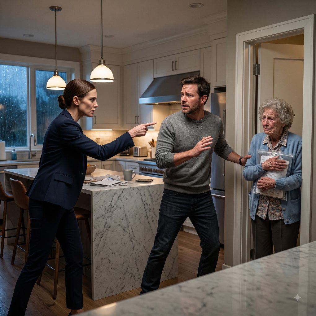 “Your Mother Isn’t My Responsibility”: My Cruel Wife Looked Straight into My Eyes and Screamed Those Heartless Words while My Sick Eighty-Two-Year-Old Mother Stood Frozen by the Kitchen Door, Buttoned Crookedly in Her Cardigan and Trembling with Her Bag After Hospital Discharge.