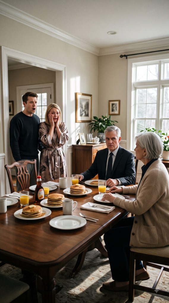 My daughter-in-law spit in my face, and my own son heartlessly told me: “You deserved that.” I swallowed my painful tears, said nothing, and quietly went to bed. The next morning, they woke up to the warm smell of pancakes and a lavish breakfast table. My son smirked thinking I knew my place—until he saw the unexpected person sitting beside me…