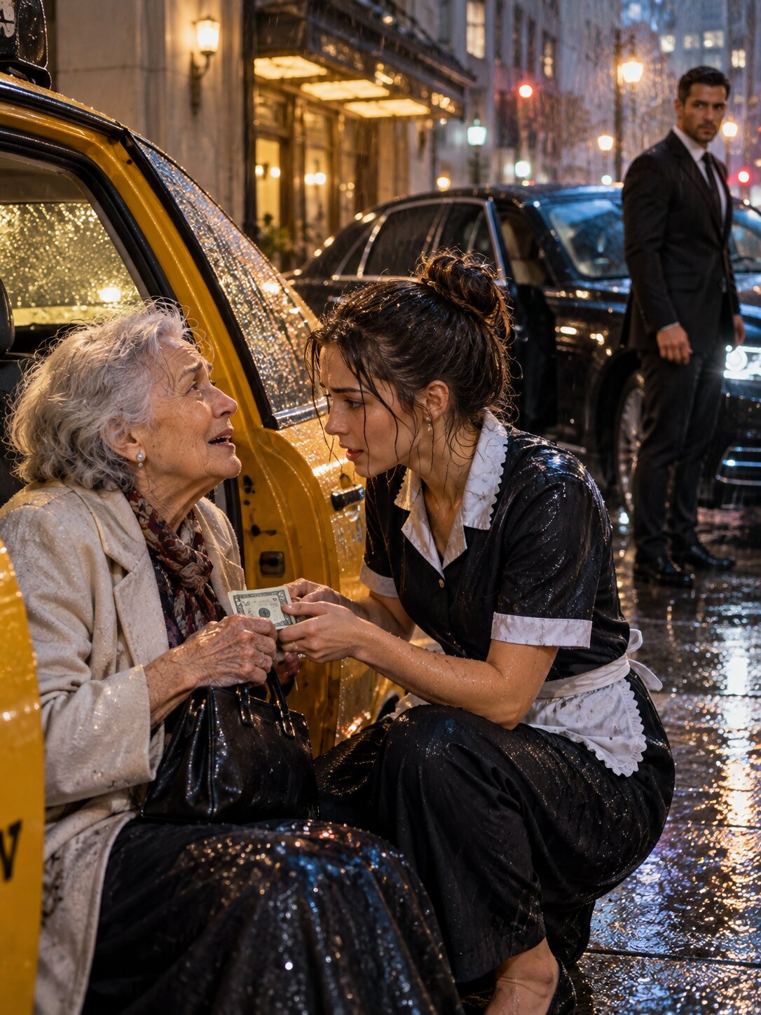 A Maid’s Daughter Paid an Old Woman’s Cab Fare in the Rain—Then a Black Car Stopped Outside Her Building – Life Story