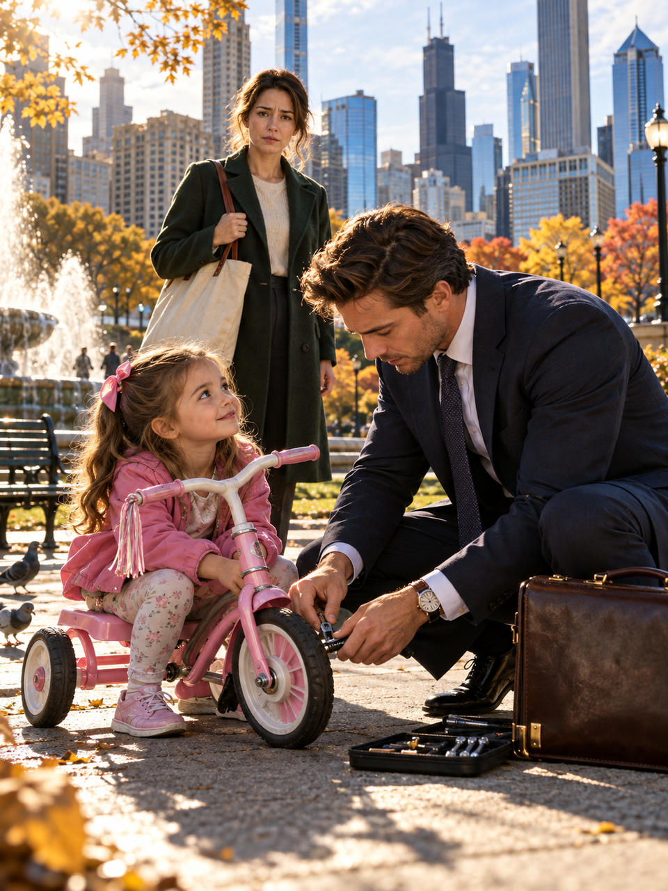 HE FIXED A LITTLE GIRL’S BROKEN TRICYCLE IN A CHICAGO PARK—THEN HER MOTHER STEPPED FORWARD, AND THE SECRET HIS FATHER BURIED THREATENED EVERYTHING HE HAD BUILT – Life Story