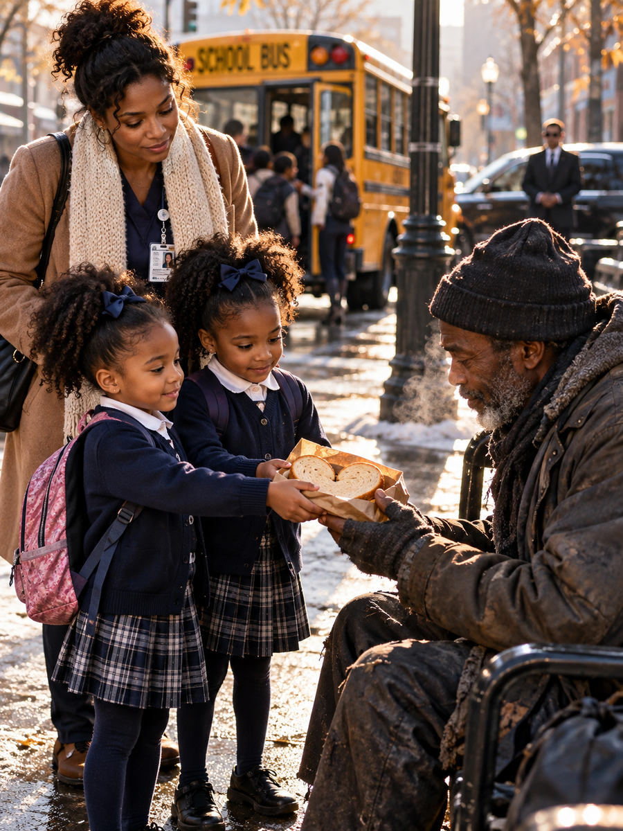 WHEN TWO FIVE-YEAR-OLD SISTERS SHARED THEIR LAST SANDWICH WITH A STRANGER, THEIR MOTHER FACED A BILLIONAIRE’S OFFER, A SCHOOL’S QUIET CRUELTY, AND A LETTER THREATENING THEIR HOME – Life Story