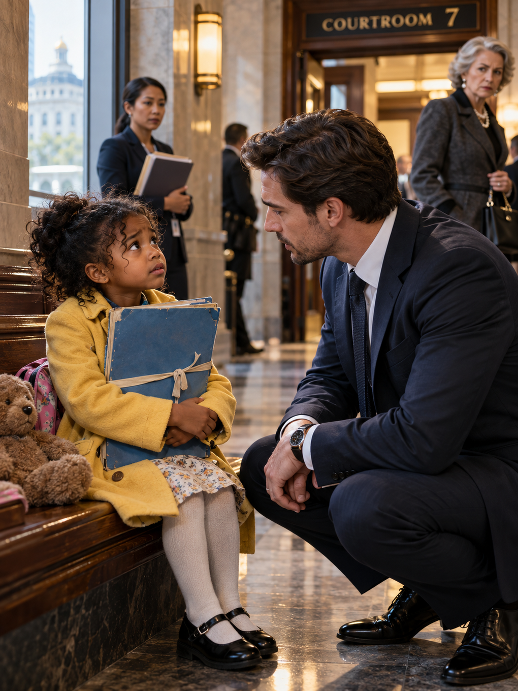THE MILLIONAIRE FOUND A LITTLE GIRL WAITING OUTSIDE A BOSTON COURTROOM WITH HER MOTHER’S BLUE FILE—BUT THE QUESTION SHE ASKED THREATENED EVERYTHING A CAR COMPANY HAD HIDDEN – Life Story