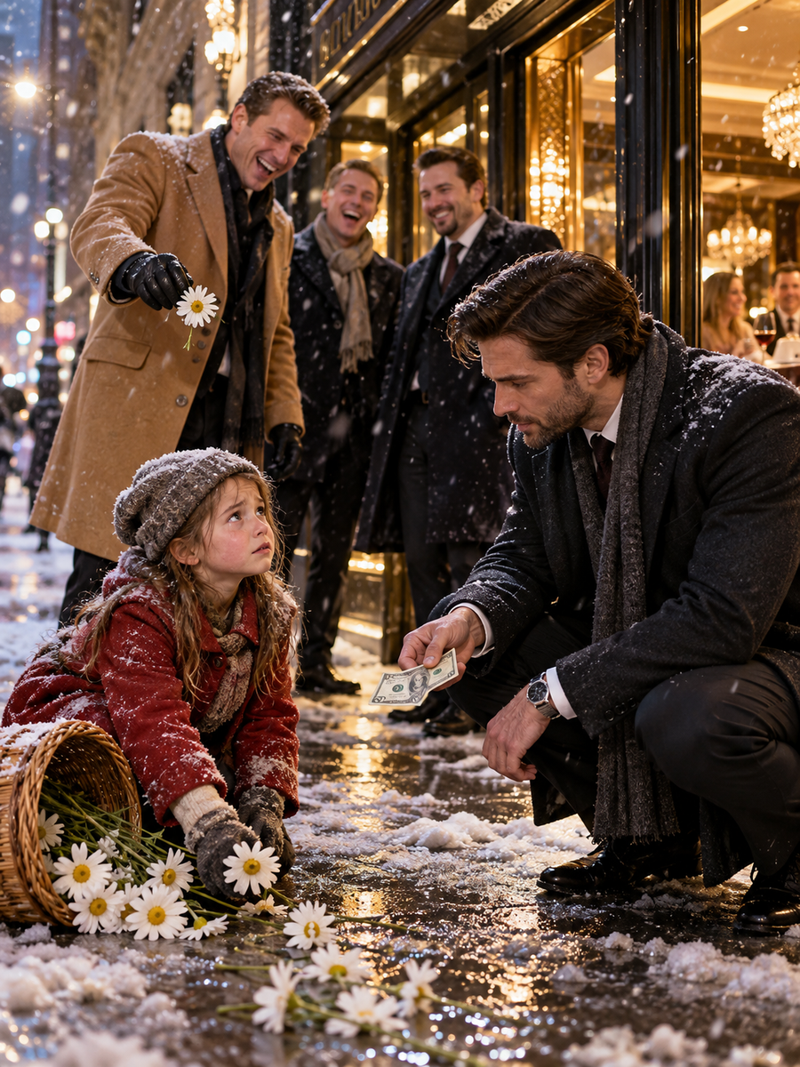 FOUR MEN LAUGHED AT A SIX-YEAR-OLD SELLING FLOWERS IN THE SNOW—THEN A STRANGER MADE HER A PROMISE THAT PUT HIS FAMILY AND FUTURE AT RISK – Life Story