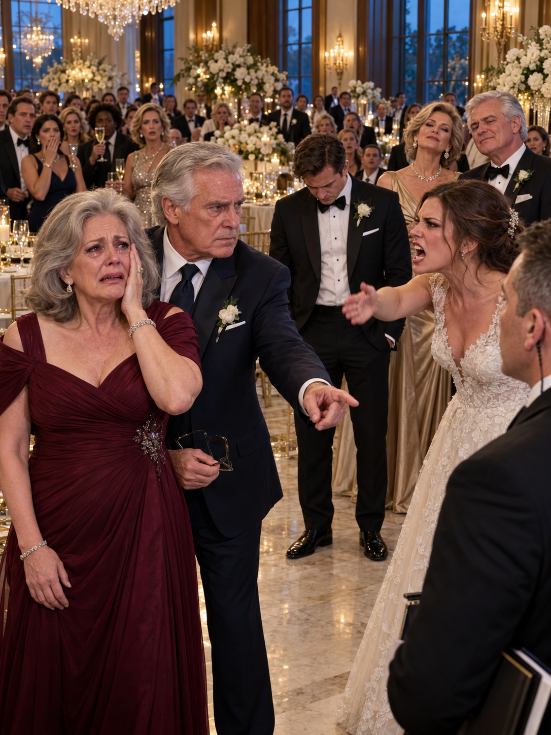 SC-At my only son’s wedding, his bride slapped my 64-year-old wife so hard her glasses flew across the ballroom, then screamed, “Get out, old woman. Nobody wants you here.” My son stood three feet away and stared at his shoes while 400 guests watched. Her wealthy parents looked almost amused. I picked up my wife’s glasses, called the venue manager, and gave one instruction. What the bride didn’t know was who actually owned the estate…
